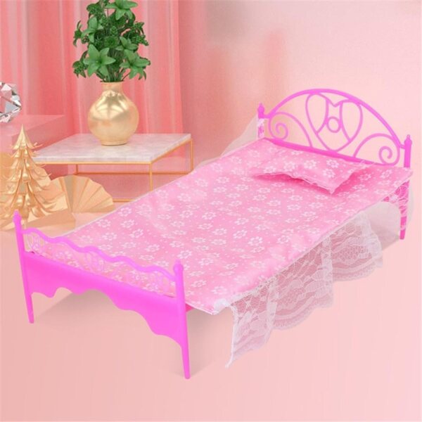 Bett für 30-cm-Puppen mit Laken und Kissen – Puppenhaus-Einrichtung