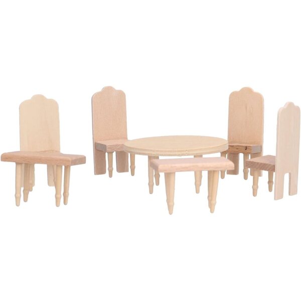 Holzstuhl- und Tischset für Puppenhaus-Miniatur-Essmöbel
