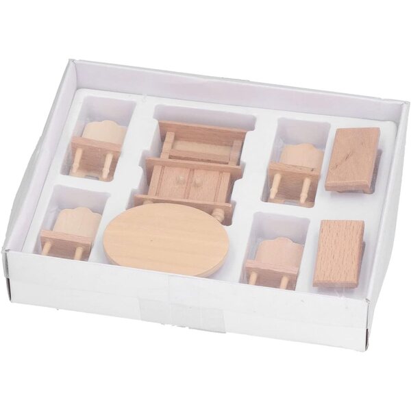 Set di sedie e tavolo in legno per casa delle bambole, mobili da pranzo in miniatura