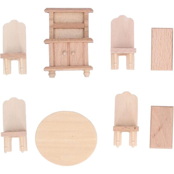 Set di sedie e tavolo in legno per casa delle bambole, mobili da pranzo in miniatura