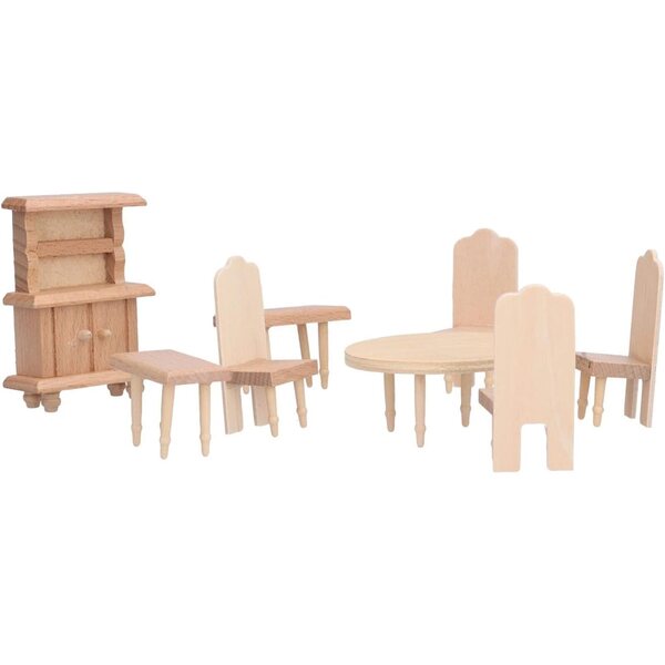 Set di sedie e tavolo in legno per casa delle bambole, mobili da pranzo in miniatura
