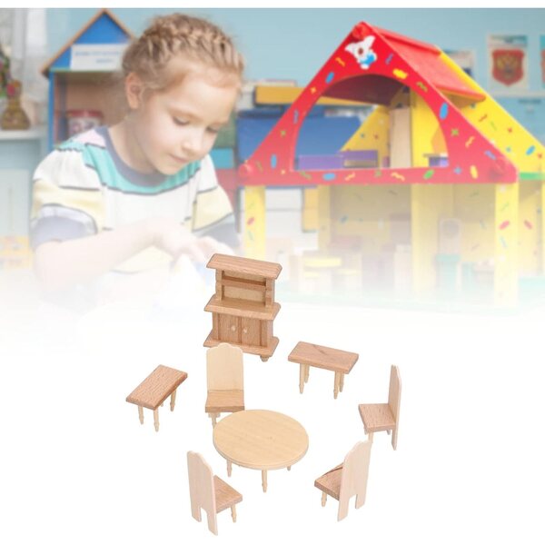 Set di sedie e tavolo in legno per casa delle bambole, mobili da pranzo in miniatura