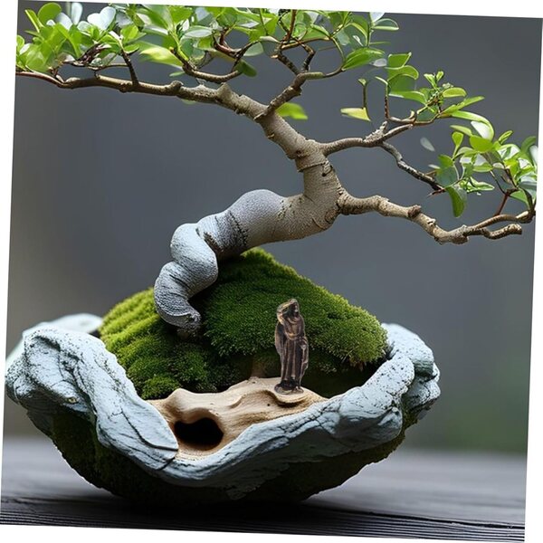 Hemobllo Mini Statuetta Paesaggistica in Lega di Rame per Bonsai e Terrari 2cm