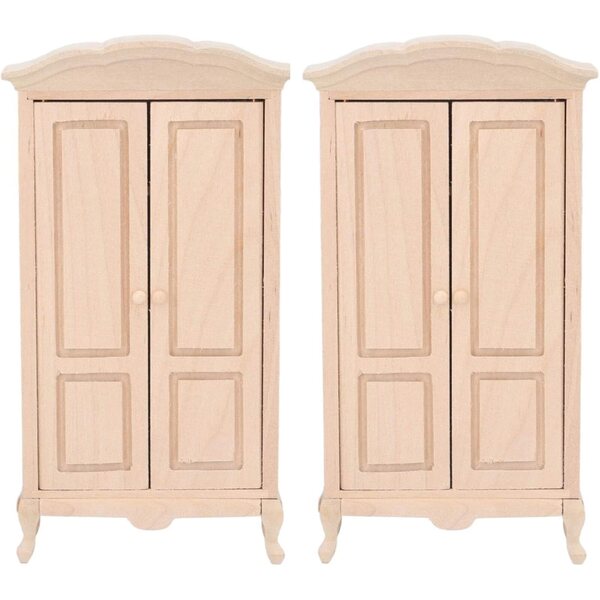 2 Armadi in Miniatura Scala 1/12 per Casa delle Bambole in Legno di Betulla