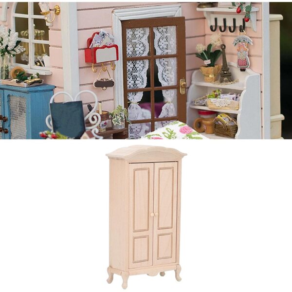 2 Armadi in Miniatura Scala 1/12 per Casa delle Bambole in Legno di Betulla
