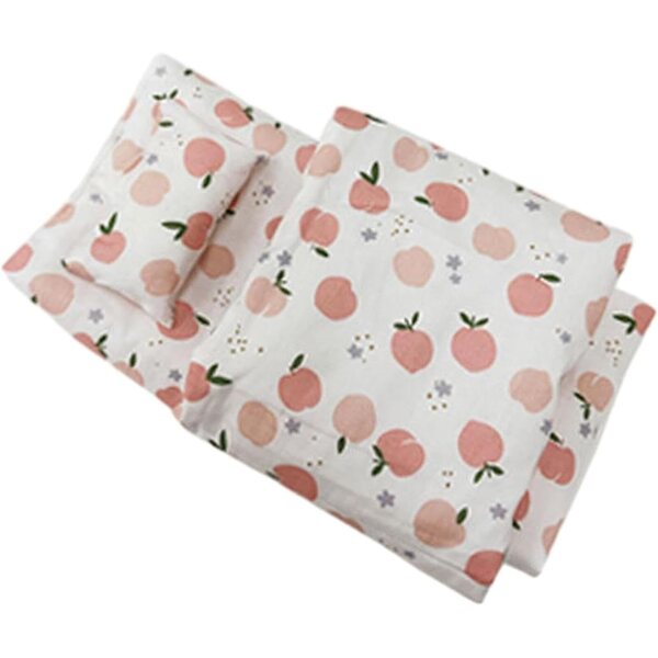 Set biancheria letto miniatura casa bambole 3 pezzi tessuto motivo pesca 30x16 cm