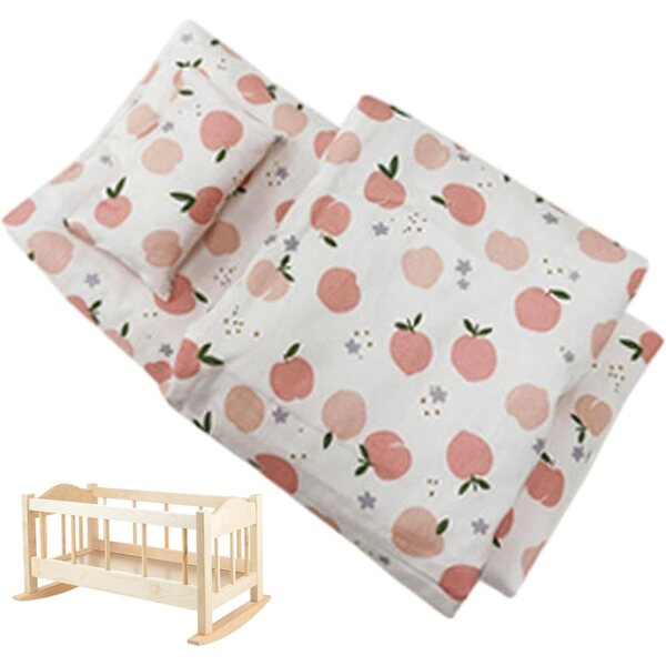 Set biancheria letto miniatura casa bambole 3 pezzi tessuto motivo pesca 30x16 cm