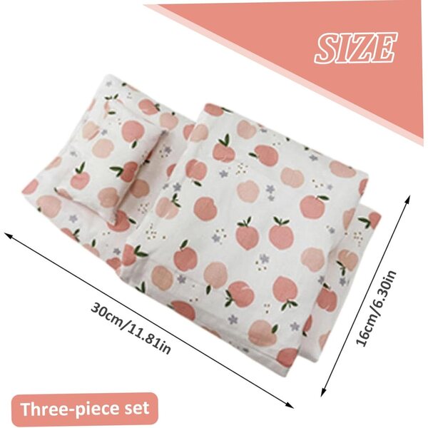 Set biancheria letto miniatura casa bambole 3 pezzi tessuto motivo pesca 30x16 cm