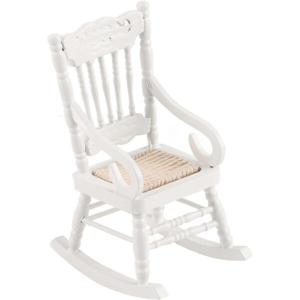 Cocoarm Sedia a Dondolo Miniatura 1:12 in Legno con Sedile in Corda, Bianco/Rosso