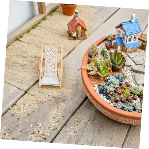 3 Mini-Strandstühle aus Holz für Mikrolandschaften und langlebige Puppenhäuser