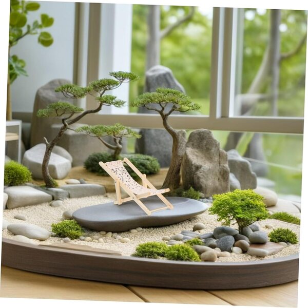 3 Mini-Strandstühle aus Holz für Mikrolandschaften und langlebige Puppenhäuser
