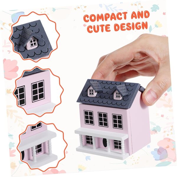 Toddmomy Handgefertigtes Tiny House als Wohn- und Schreibtischdekoration in Rosa und Grau