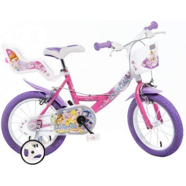Dino Bikes Winx 14 Zoll Mädchenfahrrad mit Korb und Stabilisatoren