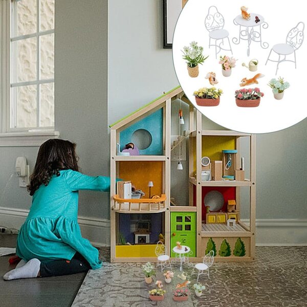FREEBLOSS 13-teiliges Puppenhaus-Miniaturmöbelset, modernes und widerstandsfähiges Design