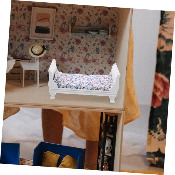 VICASKY Miniatur-Einzelbett für Puppenhaus, weißes, handgefertigtes Design