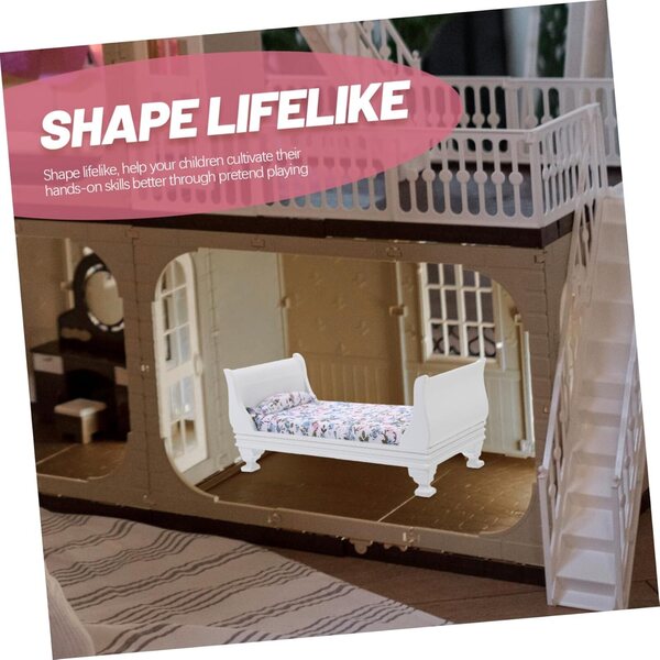 VICASKY Miniatur-Einzelbett für Puppenhaus, weißes, handgefertigtes Design