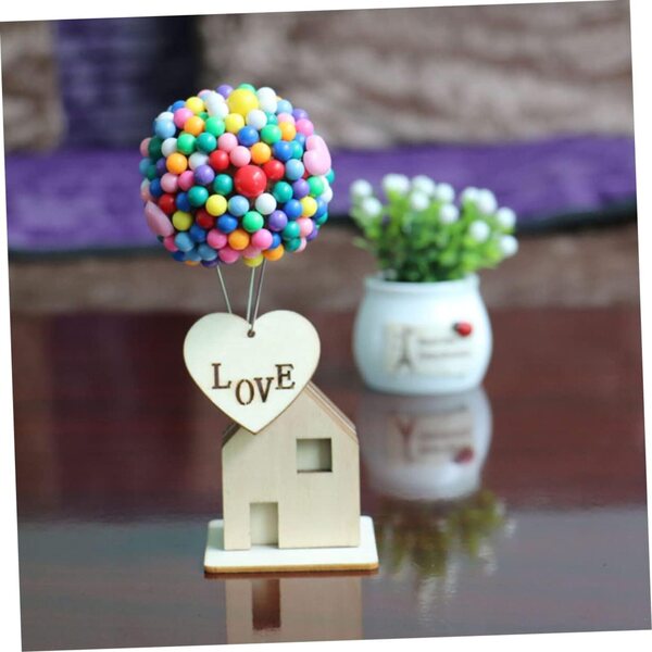 Didiseaon DIY Miniaturhaus mit rosa Luftballons, kreative Schreibtischdekoration
