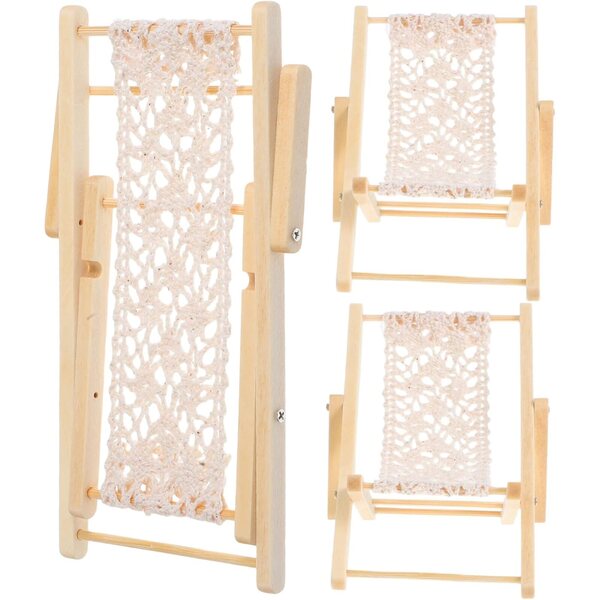 POPETPOP Set 3 Mini Sedie Spiaggia in Legno per Case delle Bambole e Micro Paesaggi
