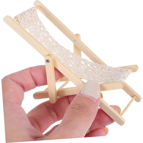 POPETPOP Set 3 Mini Sedie Spiaggia in Legno per Case delle Bambole e Micro Paesaggi