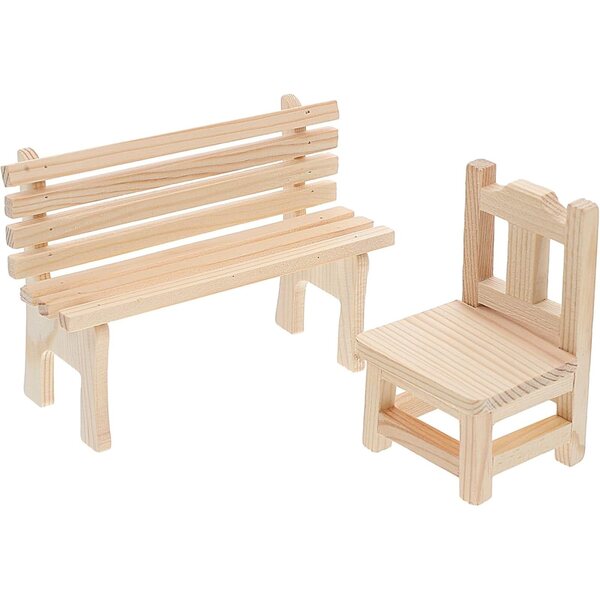 Alipis Miniatura Panca e Sedia in Legno per Casa delle Bambole - 2 Pezzi Accessori Realistici