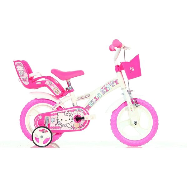 Dino Bikes Hello Kitty 12" Fahrrad für Mädchen von 3 bis 5 Jahren mit Korb und Trompete