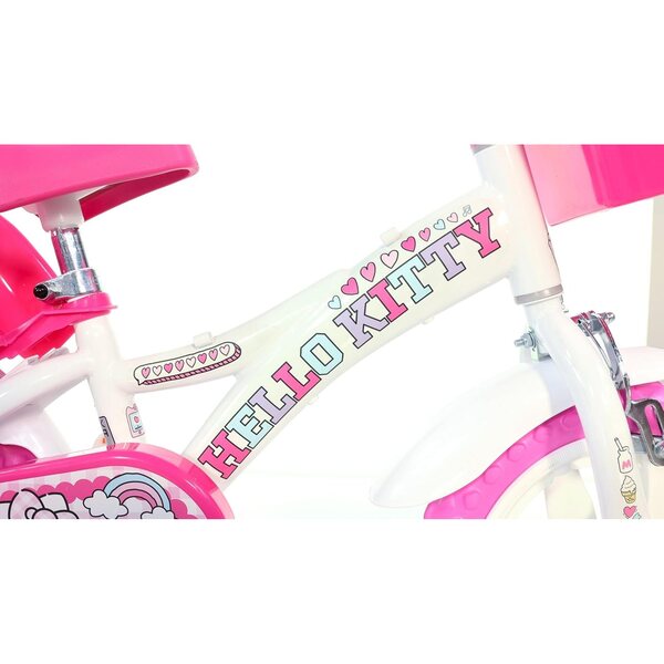 Dino Bikes Hello Kitty 12" Fahrrad für Mädchen von 3 bis 5 Jahren mit Korb und Trompete