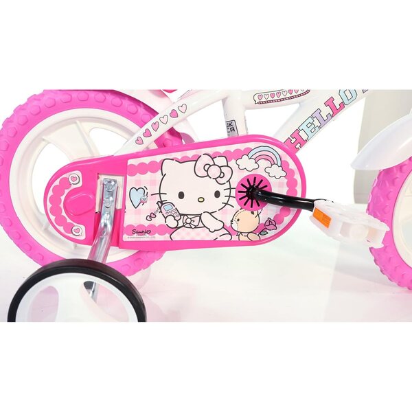 Dino Bikes Hello Kitty 12" Fahrrad für Mädchen von 3 bis 5 Jahren mit Korb und Trompete