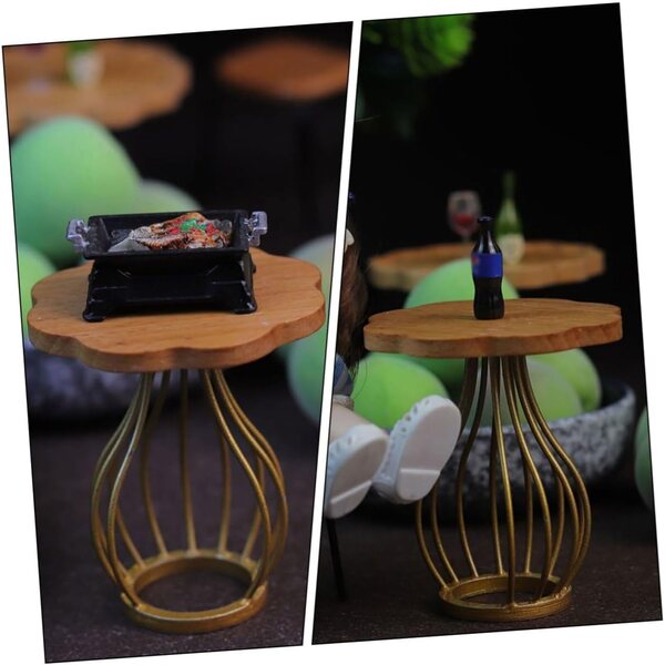 Mini Tavolino da Tè in Legno Beige per Case delle Bambole, Mobili in Miniatura Realistici
