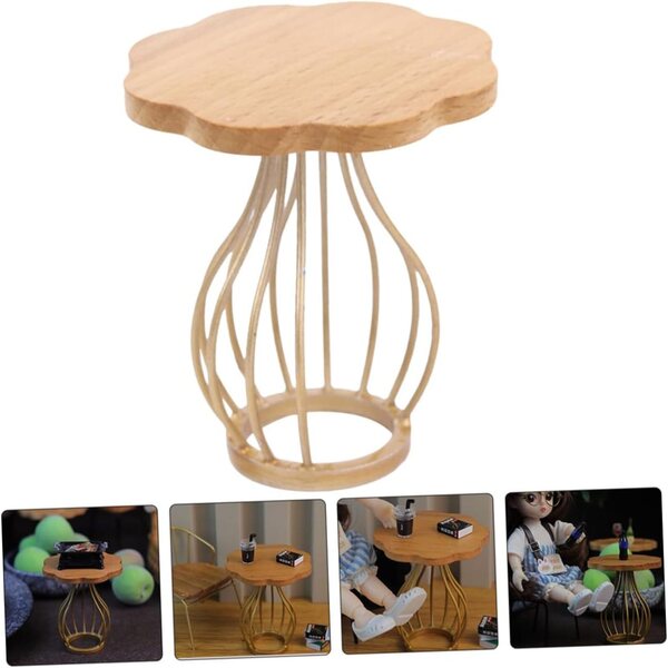 Mini Tavolino da Tè in Legno Beige per Case delle Bambole, Mobili in Miniatura Realistici