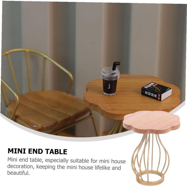 Mini Tavolino da Tè in Legno Beige per Case delle Bambole, Mobili in Miniatura Realistici