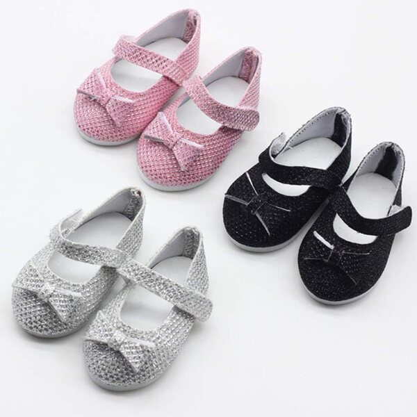 Glänzende Lederschuhe mit Schleife für 46 cm große Puppe – schwarze Uteruik-Schuhe