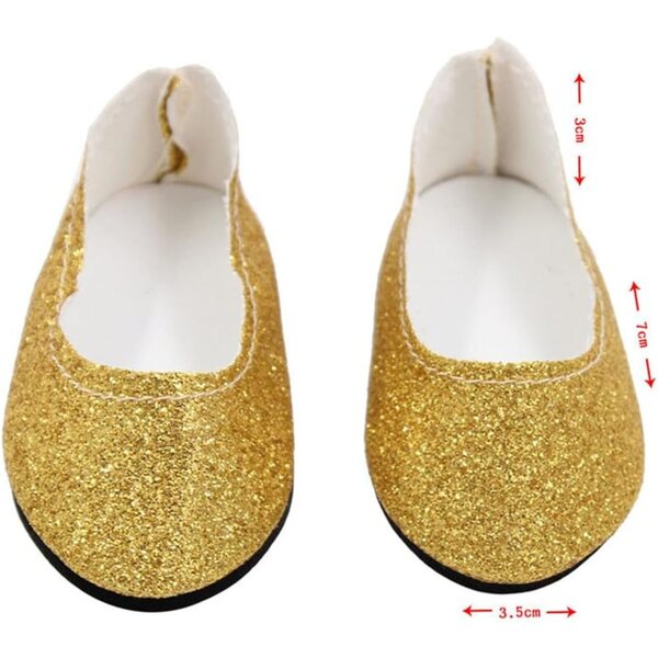 Hellgoldene Schuhe für 46-cm-Puppen – Freizeitschuhe und Puppenhauszubehör
