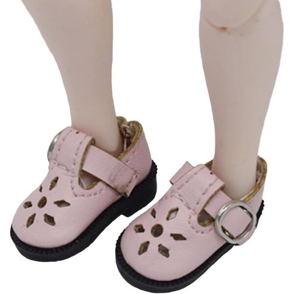 Scarpe in Pelle Rosa con Fibbia per Bambola BJD 1/8 e 1/6 - Accessori Casual