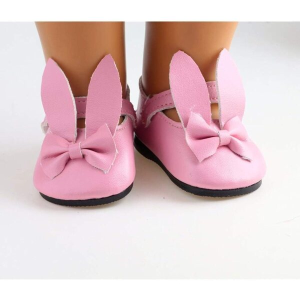Scarpe in pelle rosa con orecchie di coniglio per bambole da 46 cm, accessori moda
