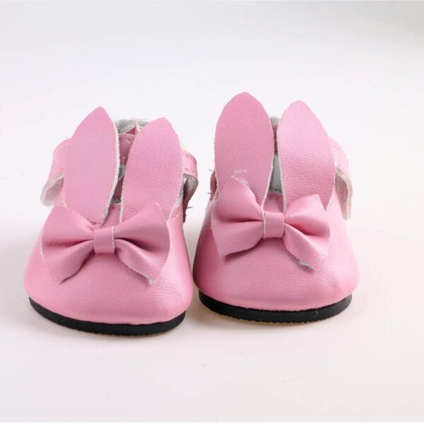 Scarpe in pelle rosa con orecchie di coniglio per bambole da 46 cm, accessori moda