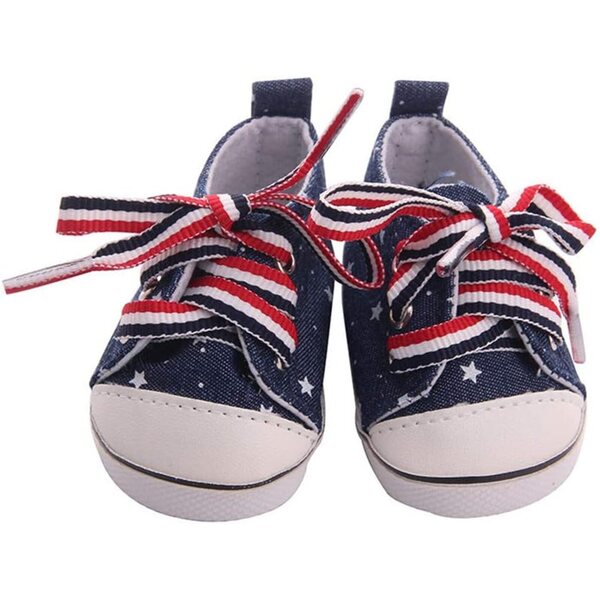 Geschnürte Segeltuchschuhe für 46 cm große amerikanische Puppen mit fünfzackigem Sternaufdruck