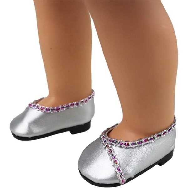 Lederschuhe für 18 Zoll 46 cm Puppen – Silberne Tanzschuhe