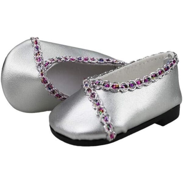 Lederschuhe für 18 Zoll 46 cm Puppen – Silberne Tanzschuhe