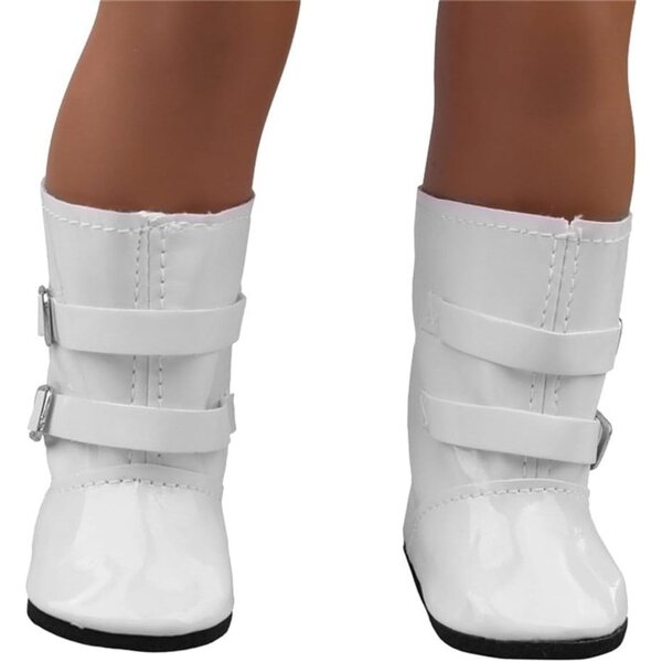 46 cm große weiße Puppenstiefel mit Schnalle, 18 Zoll amerikanische Puppenschuhe