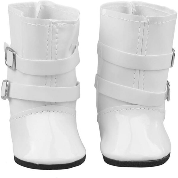 46 cm große weiße Puppenstiefel mit Schnalle, 18 Zoll amerikanische Puppenschuhe