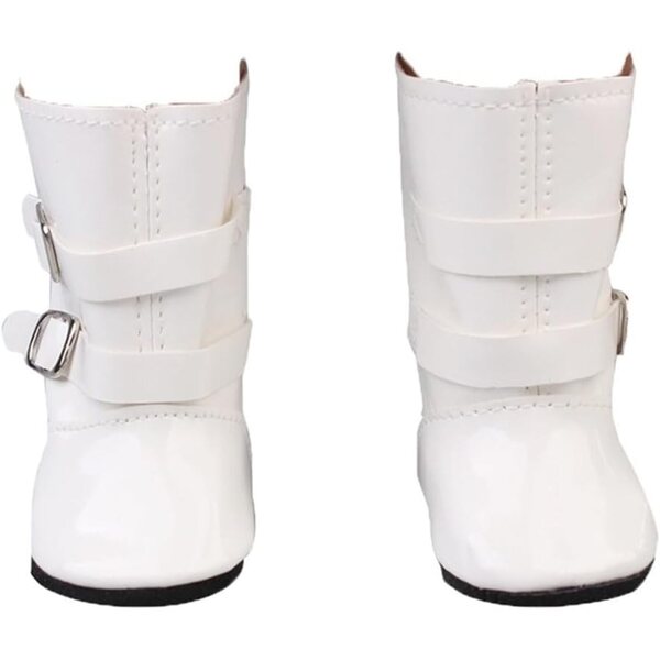 46 cm große weiße Puppenstiefel mit Schnalle, 18 Zoll amerikanische Puppenschuhe