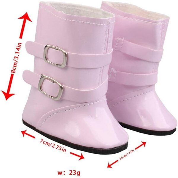 46 cm große weiße Puppenstiefel mit Schnalle, 18 Zoll amerikanische Puppenschuhe