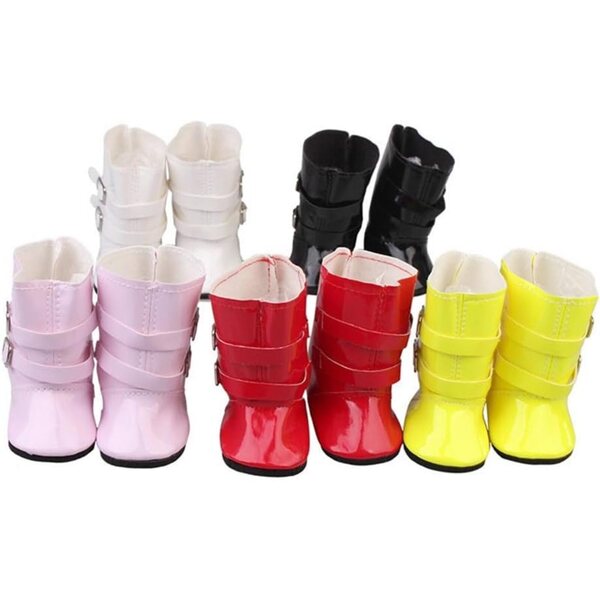 46 cm große weiße Puppenstiefel mit Schnalle, 18 Zoll amerikanische Puppenschuhe