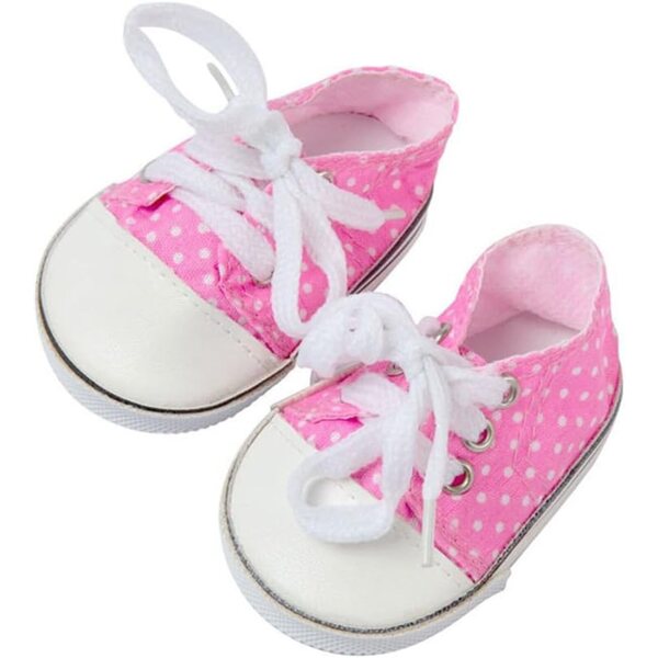 Scarpe di Tela Rosa a Pois per Bambole da 46 cm - Scarpe Stringate Accessori Costume