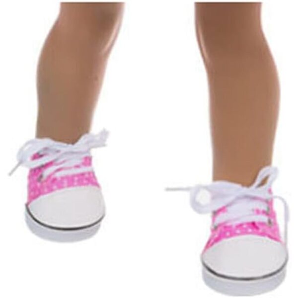 Scarpe di Tela Rosa a Pois per Bambole da 46 cm - Scarpe Stringate Accessori Costume
