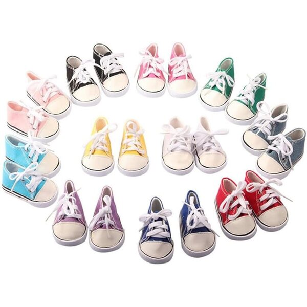 Hellrosa Segeltuchschuhe für 46 cm große Puppen – flache Schnürschuhe als Kostümzubehör