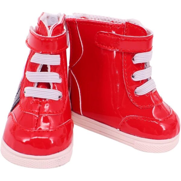 Rote Schnürstiefel aus Leder für 46 cm große Puppen – Kostümzubehör Schuhe