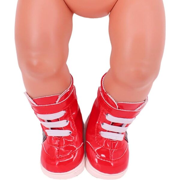 Rote Schnürstiefel aus Leder für 46 cm große Puppen – Kostümzubehör Schuhe