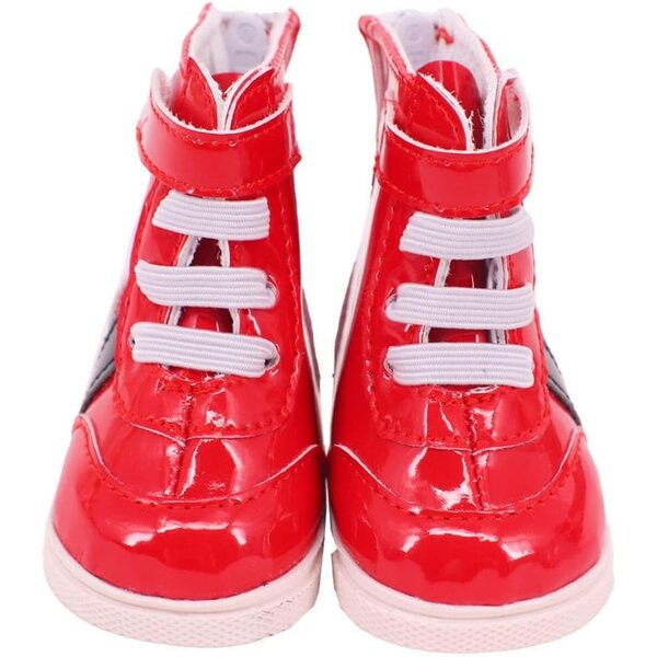 Rote Schnürstiefel aus Leder für 46 cm große Puppen – Kostümzubehör Schuhe