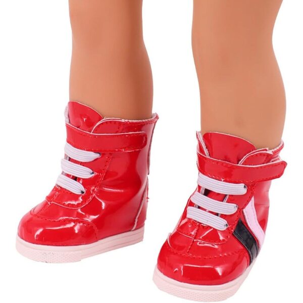 Rote Schnürstiefel aus Leder für 46 cm große Puppen – Kostümzubehör Schuhe